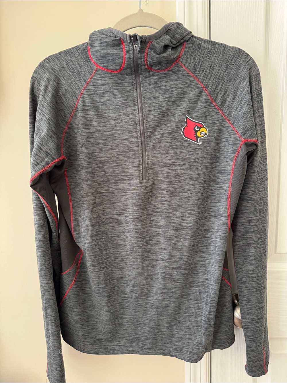 Louisville Cardinals Womens Gray 1/4 Zip Hoodie with Red Accents
